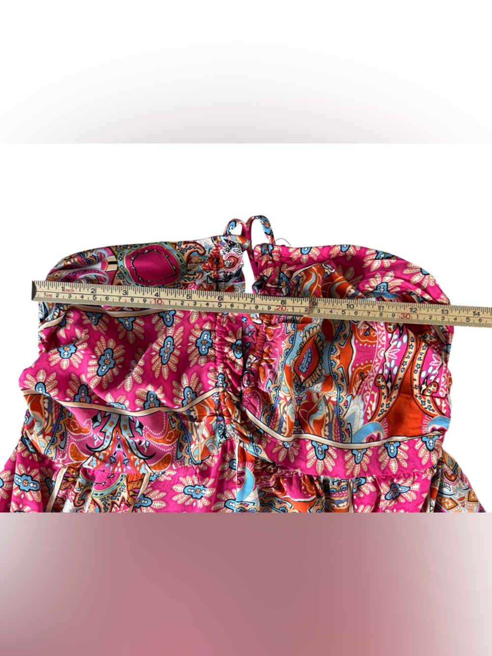 Pink Paisley Halter Sundress with Ruching - Picture 3 of 4